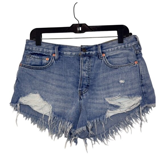 We The Free blue "Loving Good Vibration" distressed mini denim shorts size 29 - Picture 3 of 9